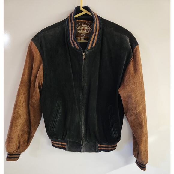 Vintage Colebrook Varsity XL Jacket Men's McSorley Brown Black Suede SZ S - Picture 1 of 5